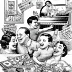 dibujo de cosas relacionadas con actividades financieras divertidas para ninos by norman rockwell black and withe high quality hyper detailed 1