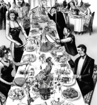 dibujo de cosas relacionadas con ahorrar en eventos sociales y celebraciones by norman rockwell black and withe high quality hyper detailed