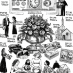 dibujo de cosas relacionadas con ahorro para eventos importantes bodas nacimientos y otros momentos clave by norman rockwell black and withe high quality hyper detailed