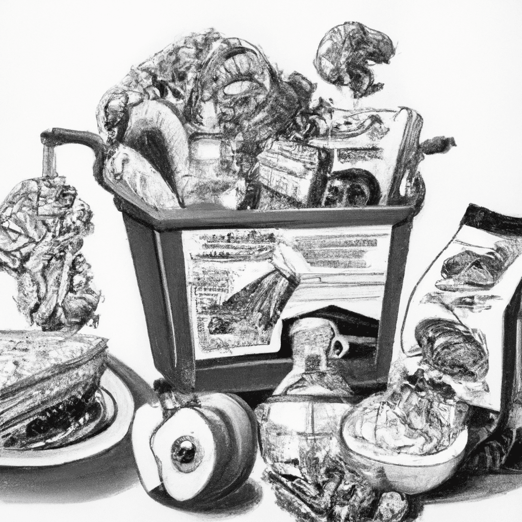 dibujo de cosas relacionadas con como ahorrar en comestibles y alimentos sin sacrificar la calidad y la nutricion by norman rockwell black and withe high quality hyper detailed