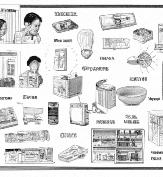 dibujo de cosas relacionadas con como ahorrar en la compra de electrodomesticos y dispositivos electronicos by norman rockwell black and withe high quality hyper detailed