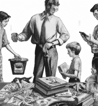 dibujo de cosas relacionadas con como ensenar a los ninos y jovenes sobre el ahorro y el consumo responsable by norman rockwell black and withe high quality hyper detailed