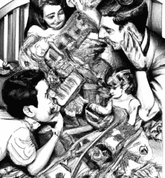 dibujo de cosas relacionadas con como hablar de dinero con tus hijos by norman rockwell black and withe high quality hyper detailed