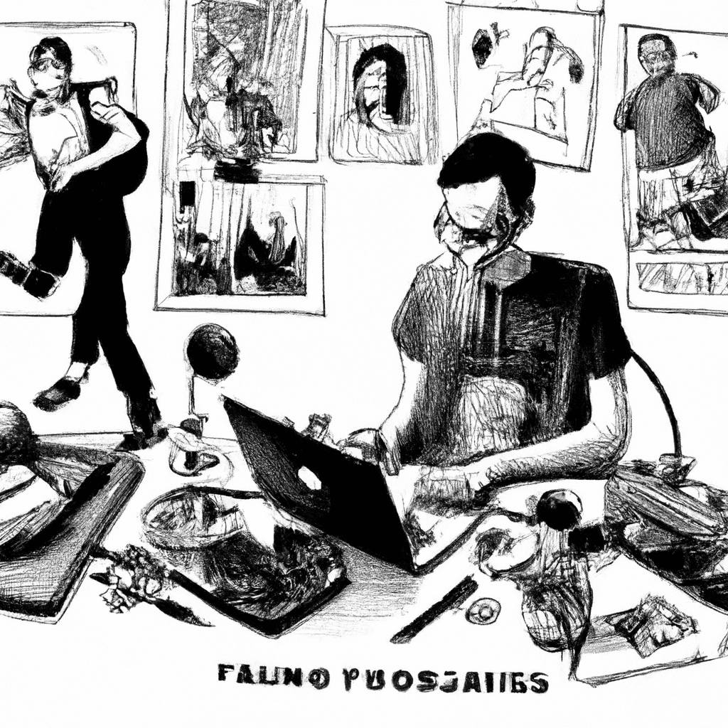 dibujo de cosas relacionadas con trabajo autonomo y freelancing by norman rockwell black and withe high quality hyper detailed 1