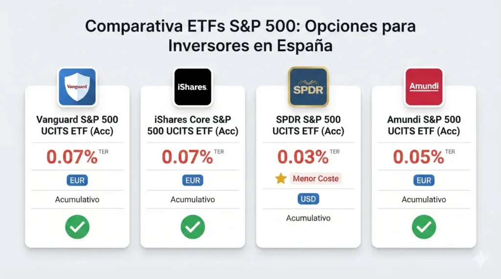 Comparativa de los mejores ETFs del S&P 500 para inversores españoles con comisiones TER y características