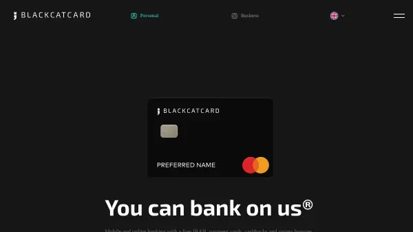 Vista completa de la plataforma Blackcatcard mostrando su interfaz de banca y crypto