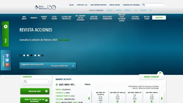 Portal oficial de la Bolsa Mexicana de Valores donde se negocian las principales acciones de México