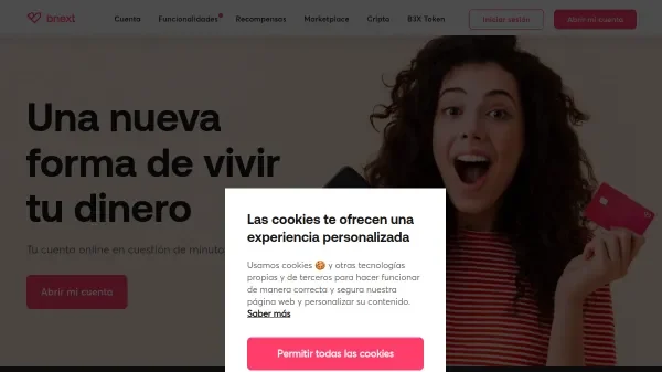 Vista completa de la plataforma Bnext mostrando su marketplace financiero