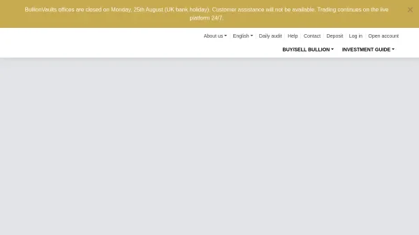 BullionVault - Comprar oro físico online Vista completa de BullionVault para comprar oro desde España