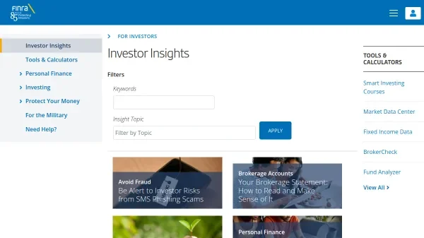 Portal de FINRA con recursos sobre bienestar financiero y equilibrio en inversiones