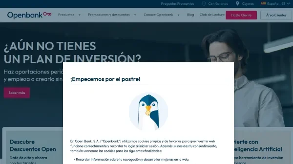 Vista completa de la plataforma Openbank mostrando su amplia gama de servicios financieros