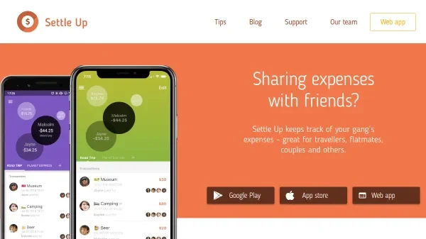 Interfaz de burbujas de Settle Up para control de gastos compartidos
