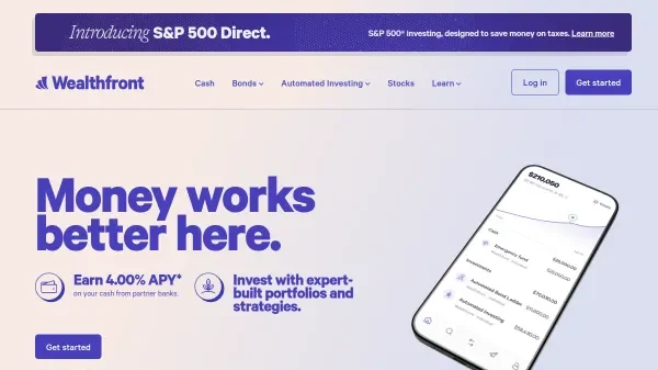 Plataforma de Wealthfront mostrando automatización y reglas de inversión para bienestar financiero